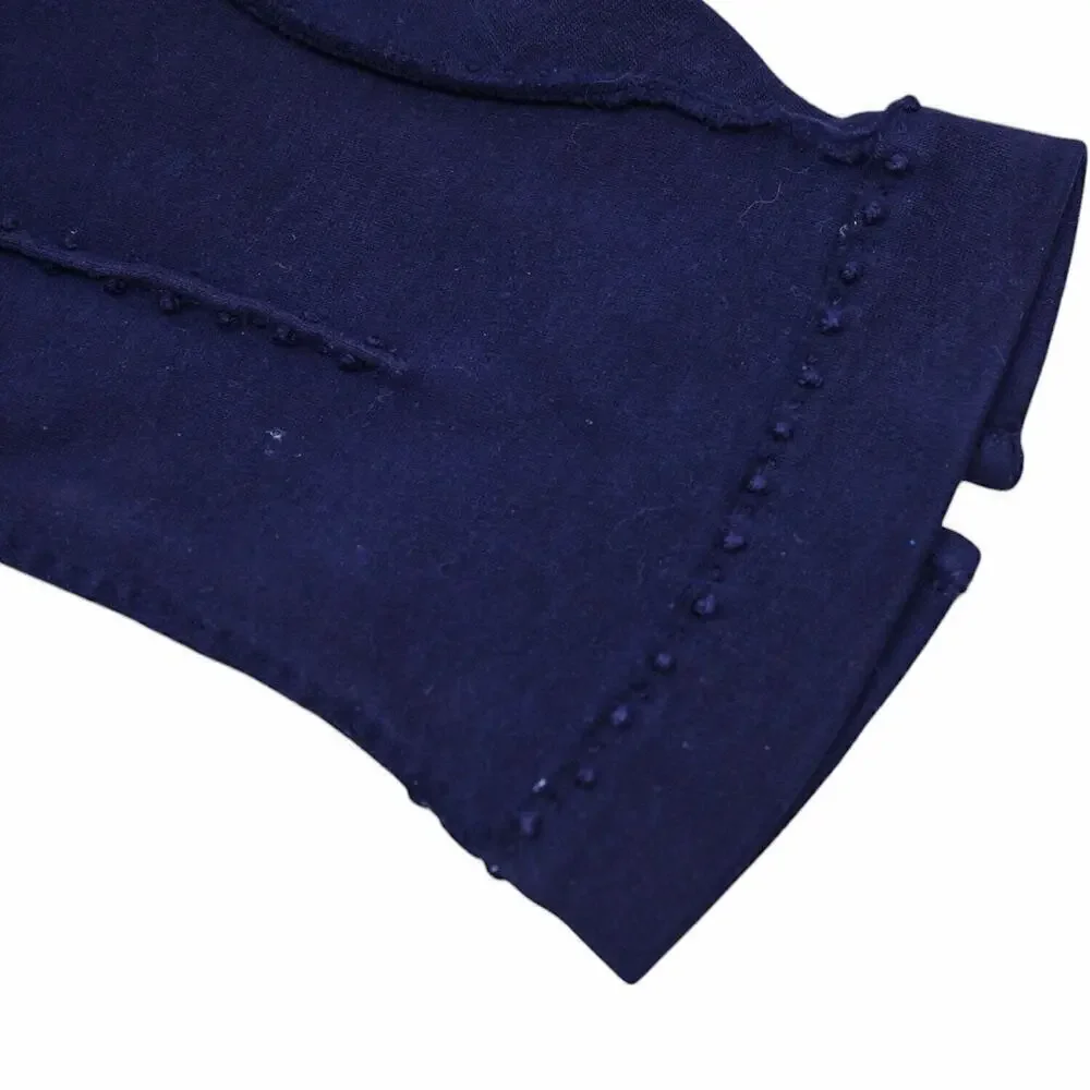 Vintage Blue Cotton Gloves French Knots Wrist Length Outside Stitching - Hey Viv